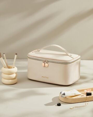 Велика косметичка для жінок: водонепроникна дорожня косметичка з відділеннями (Бежевий)