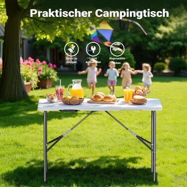 Складний кемпінговий стіл Wiltec 122x60x75 см з ручкою для перенесення - для пікніка, саду, вечірок