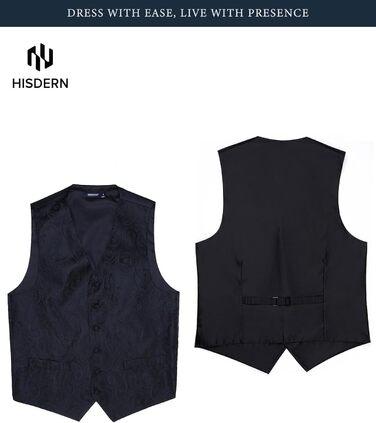 Чоловічий жилет та краватка Hisdern для весілля, жакардовий костюмний комплект, чорний, розмір XL