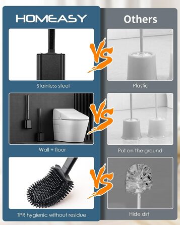 Силіконова щітка для унітазу Klobürste з нержавіючої сталі та контейнером, гнучка щітка для туалету, набір для кріплення на стіну без свердління, для ванної кімнати (чорний)