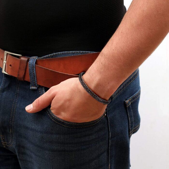 Чоловічий шкіряний браслет Casisto.J з нержавіючою сталлю, гравіювання, коричневий, плетений, з магнітною застібкою (18.0 см, індивідуальний колір - світло-коричневий)