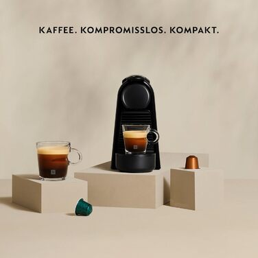 Кавова машина капсульна Nespresso De'Longhi EN 85.B Essenza Mini, 19 бар, 1370 Вт, 0.6 л, компактна, чорна, без спінювача молока, Welcome Set з капсулами різних смаків