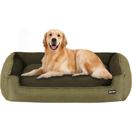 HMTOPE Dog Bed, Dog Sofa, Dog Cushion, Dog Basket, Removable and Washable, 110 x 86 x 26 cm (L 110 x W 86 x H 26 cm, Olive Green)