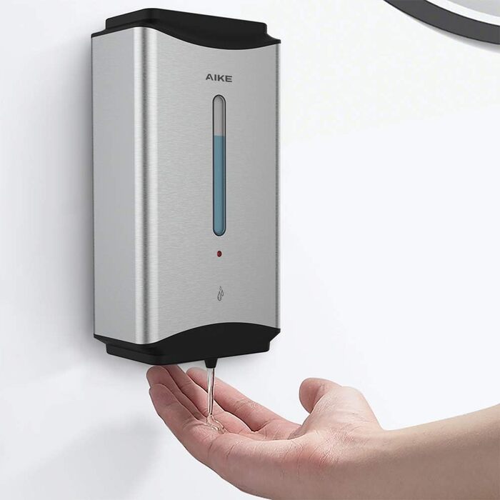 AIKE Automatic Stainless Steel Soap Dispenser - 1100ml Commercial Wall Mounted Soap Dispenser with Window, AK1206 Brushed Stainless Steel
