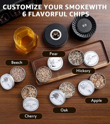 Електричний набір для копчення віскі з LED-підсвіткою, 6 ароматів деревини, без бутану, перезаряджуваний, ретро-дизайн, барний аксесуар, подарунок для чоловіків, батька, чоловіка