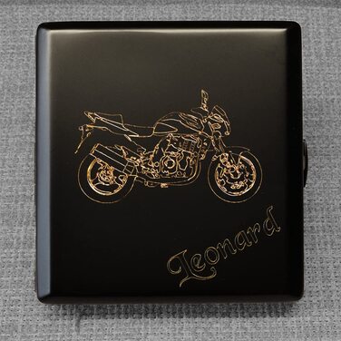 Супер чорний сигаретний футляр із латуні з гравіюванням MotoGP або Chopper, персоналізація іменем чи ініціалами