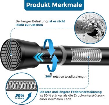 Штанга для штор без свердління AIZESI 70-120см, телескопічна, чорна, діаметр 22мм