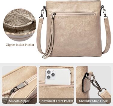 Жіноча сумка-шопер елегантна крос-боді з PU-шкіри (кава/світло-хакі) з кишенею на блискавці