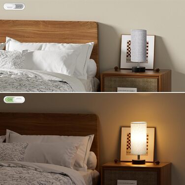 Настільна лампа Kakanuo з 3 режимами кольору, біла, з вимикачем, абажур з льону, для вітальні, спальні, офісу, дитячої кімнати (LED лампа в комплекті), колір: білий+чорний (сірий+чорний)