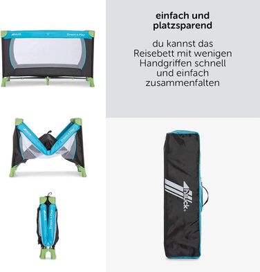 hauck Baby Travel Cot Set Dream n Play with Mattress - foldable baby travel cot with bag - Blue Waterblue