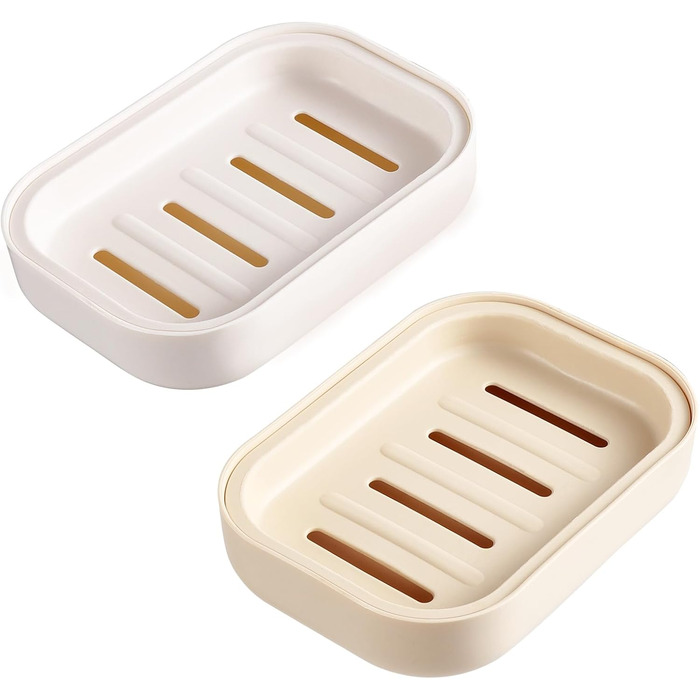 Двохсекційна мильниця овальної форми з піддоном для води. Мильниця з пластику, неслизька та міцна, для ванної кімнати, кухні, лічильника, душу (бежева та хакі)