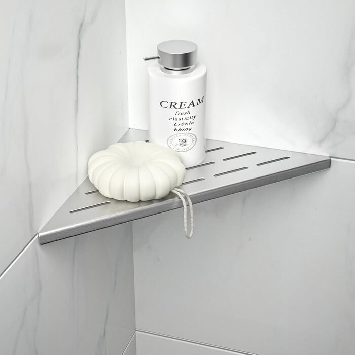 Bernkot Eck Duschregal, 304 Stainless Steel Bathroom Shelf for Tiled Walls, Recessed Shelf for Bathroom Renovation (Brushed, 254mm)