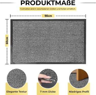 Килимок BLADO для дому та вулиці, миючий, антиковзкий, сірий 60x90 см