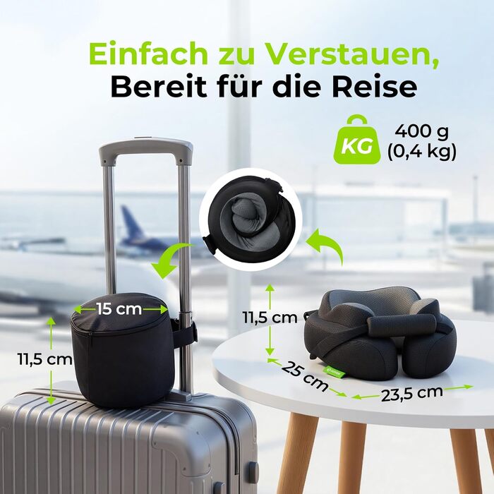 Подушка для шиї AUVON для подорожей: ергономічна підтримка голови та шиї, регульована підставка для підборіддя, дихаюча тканина, проти напруження шиї (літак, авто, поїзд)