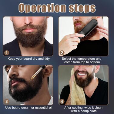 Електрична щітка для випрямлення бороди Bartglätter для чоловіків 3 в 1, 3 температурні режими (120-200°C), швидкий нагрів за 30 секунд, для дому та салону