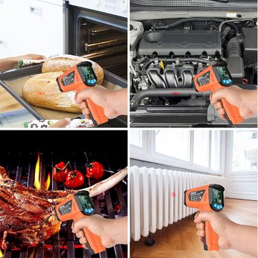 Інфрачервоний термометр MESTEK з K-зондом: вимірювання температури від -50°C до 800°C, безконтактний, LCD, з сигналізацією, регулювання коефіцієнта випромінювання. Підходить для кухні, випічки та промисловості.