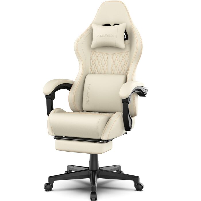 Ергономічне ігрове крісло Gaming Chair з підніжкою, регульованим нахилом спинки (90–135°), поперековою та підголівником, біле