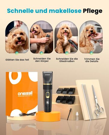 Машинка для стрижки собак Oneisall Leise Hundeschermaschine Upgrade Pro, професійна машинка для собак та котів, акумулятор 2000mAh, водонепроникна IPX7, для догляду за шерстю вдома