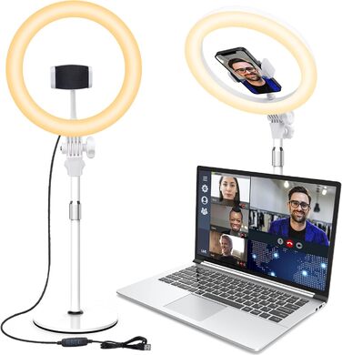 Кільцеве світло 10.5” з штативом, LED, 3 кольори та 10 рівнів яскравості для селфі, відеоконференцій, YouTube, TikTok