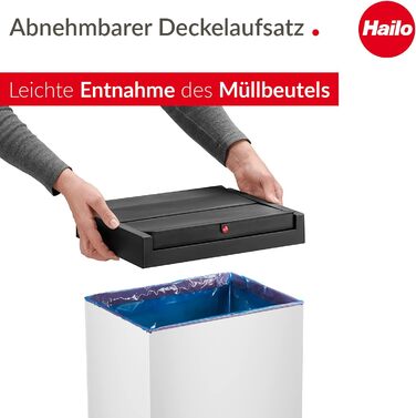 Відро для сміття Hailo Big-Box Swing XL, 52 л, нержавіюча сталь, самозакривний кришкою, з кріпленням для мішка, кухонне, Made in Germany, біле