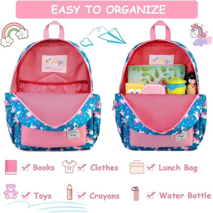 Дитячий рюкзак для дівчаток та хлопчиків, 1 клас, 6-8 років, водонепроникний, 13 літрів, 29x12x38 см (Блакитний Єдиноріг)