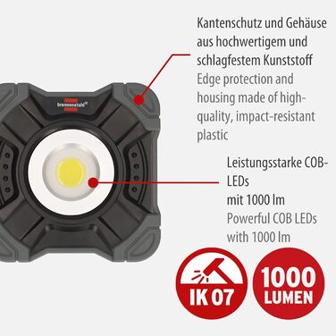 Акумуляторний LED прожектор Brennenstuhl SH 1000 MAC 1000 лм, IP54, з магнітом і карабіном, робочий ліхтар, ударостійкий корпус
