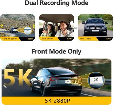 3-канальний відеореєстратор Z-Edge з роздільною здатністю 5K/4K/2K/1080P, GPS, Wi-Fi та 2.8'' IPS сенсорним екраном
