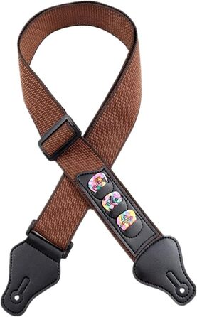 Регульований гітарний ремінь з бавовни з PU-кінцями та тримачем для медіаторів – для електрогітари, бас-гітари, концертних гітар