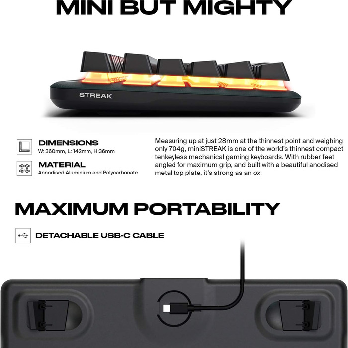 Механічна ігрова клавіатура Fnatic Gear miniSTREAK з LED RGB-підсвічуванням, клавіші Speed Silver, компактний формат 65%, QWERTY (DE/US)