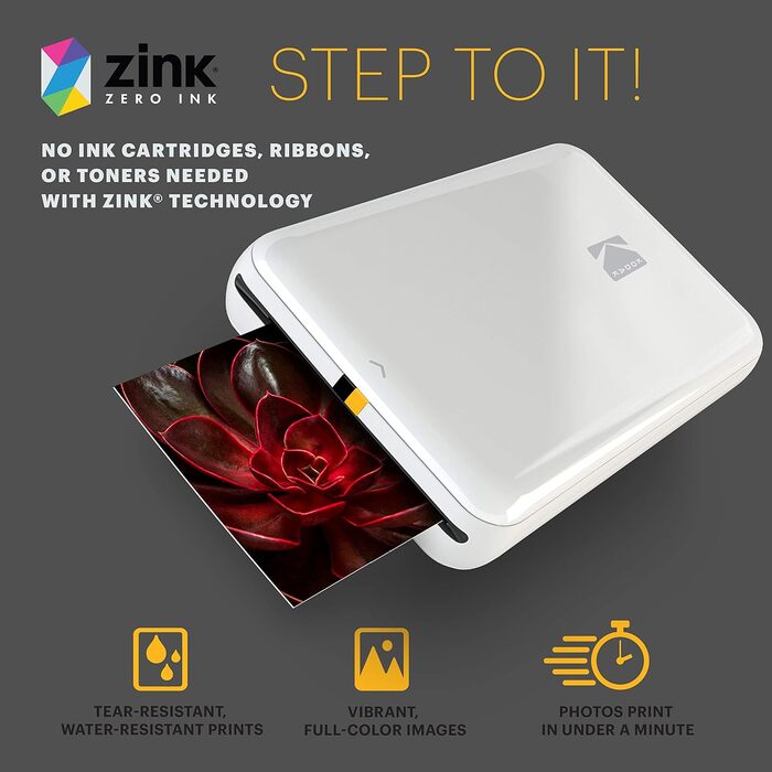 Фотодрук KODAK Step: Портативний міні-друк фото з телефону - Bluetooth, iOS & Android, білий