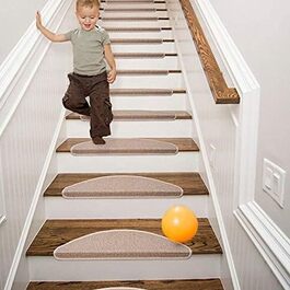 Qingbei Rina 22x65cm Non-Slip Stair Treads - 15 Piece Set - Adhesive Wood Step Mats for Indoor Safety & Floor Protection (Beige)