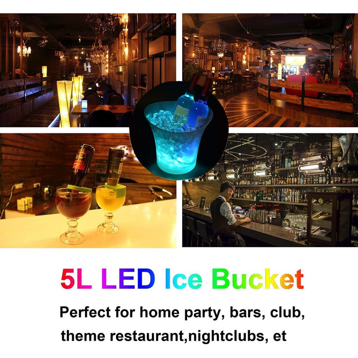 New LED Ice Bucket, Champagne Cooler with LED, 5L LED Ice Bucket, Color Adjustable, Colorful Gradient, Colorful Flash, for Cooling Champagne, Wine, Drinks, Beer, for Party, Bar Club Theme