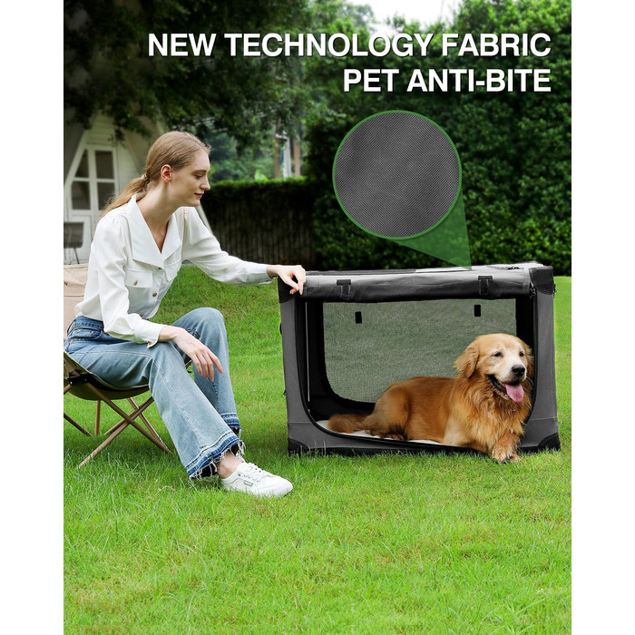 Складана переноска для собак середніх порід, 76x54x54 см (зелена) / 60x42x42 см (сіра), з м'яким лежанком та міцними сітковими вікнами