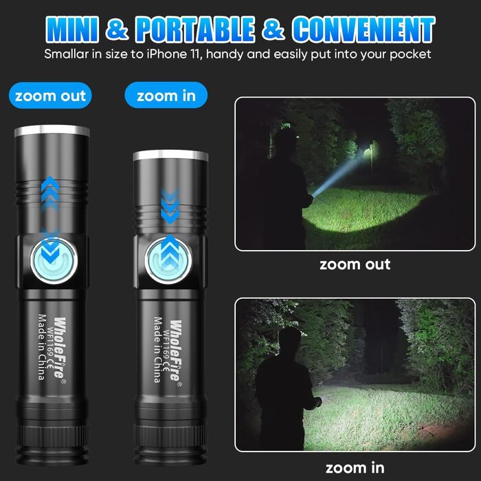 LED ліхтарик WholeFire 2 шт. 5000 люмен, 4 режими, IP65, водонепроникний, для кемпінгу, дітей, туризму, активного відпочинку