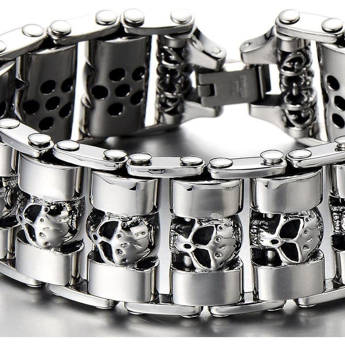 Чоловічий браслет COOLSTEELANDBEYOND з черепом, нержавіюча сталь, срібно-чорний, полірована двоколірна модель