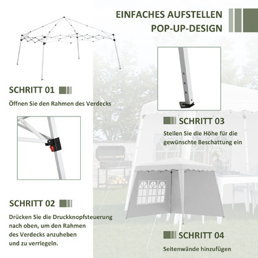Outsunny Folding Gazebo 2.4 x 2.4m Gazebo with Adjustable Side Walls Party Tent with UV Protection, Folding Tent with Carry Bag for Garden, Balcony, Oxford, Steel, White | Aosom