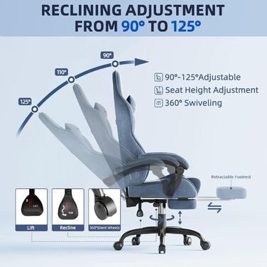 Геймерське крісло Ferghana Ergonomisch LW210: Сіре, з підголівником, підтримкою спини, підлокітниками та підставкою для ніг