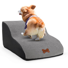 Сходинки для собак Caliyo, 3 сходинки, для маленьких собак та котів, 40 см заввишки, знімний та миючий чохол, протиковзна підставка, для ліжка, дивану та авто (60×40×40 см), сірі