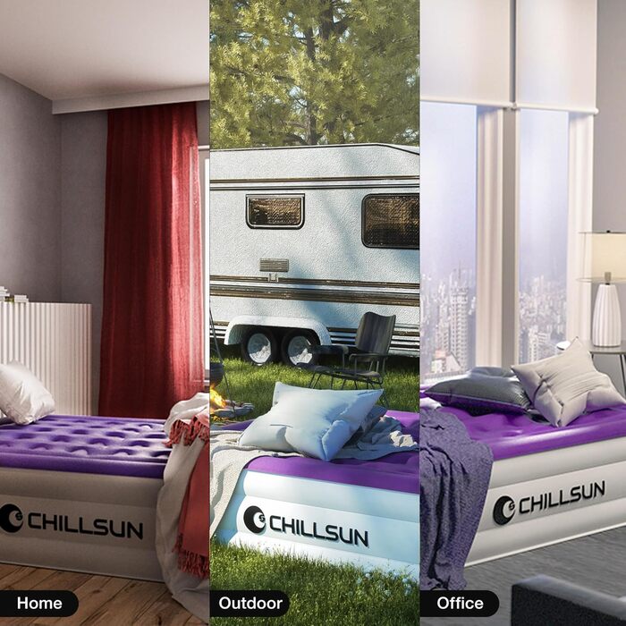 Надувна ліжко ChillSun для 1 особи з вбудованим насосом, 190x100x40 см. Самостійно надувна кемпінгова матрац для дому, гостьової кімнати та подорожей (41 см Queen)