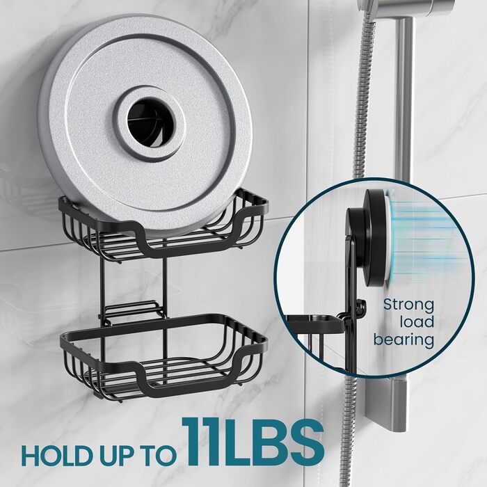 TAILI Shower Soap Dish with Drain and Hook, MAX Hold 5 KG, Stainless Steel Soap Dishes No Drilling Required, Bathroom Soap Holder Wall Mount, Double Soap Holder with Suction Cup, Sponge Holder, Black