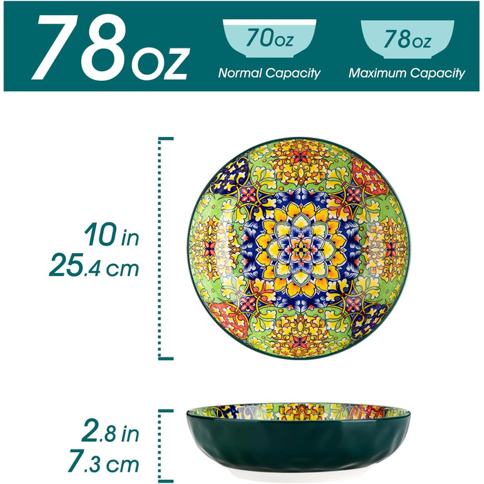 Набір тарілок Vancasso 4 шт. для супу та салату, керамічні, 2340 мл, темно-синій та зелений, придатні для миття в посудомийній машині та мікрохвильовці