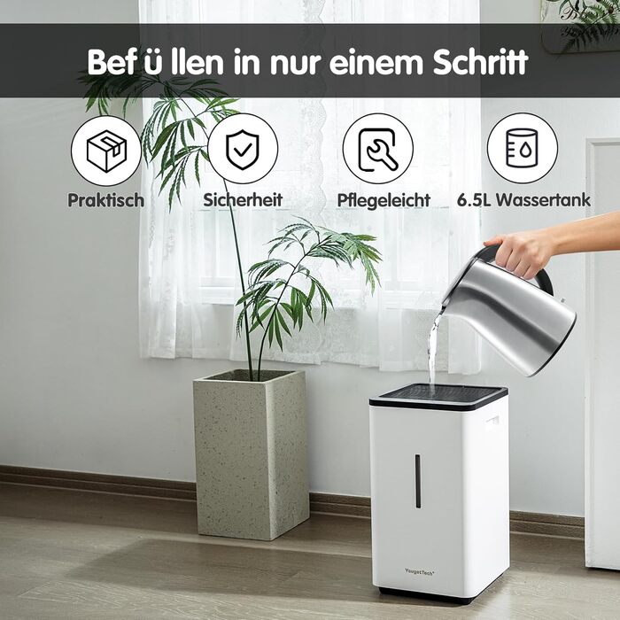 Зволожувач повітря 6L Top Fill, зволожувач повітря методом випаровування, 1000 мл/год, автовимкнення, білий (EH22)