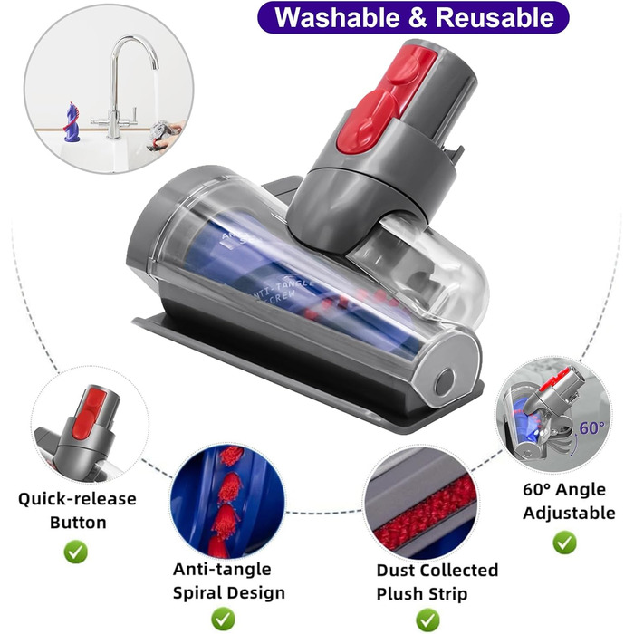 Насадка-щітка для пилососів Dyson V15, V11, V10, V8, V7 - антизаплутувальна щітка для килимів та матраців