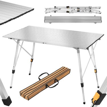 Стіл туристичний розкладний WOLTU, 120x68.5 см, сріблястий. Регульована висота, з сумкою та розкатним покриттям. Для кемпінгу, саду, балкону (4-6 осіб)