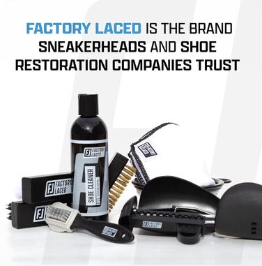 FACTORY LACED Shoe Cleaner Sneaker Kit - The ultimate sneaker cleaning experience including 240ml shoe cleaner, 4 shoe brushes, 2 shoe shapers, and a microfiber cleaning cloth