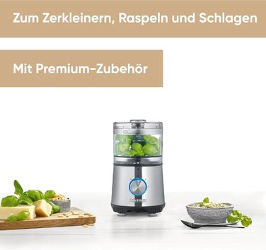 SEVERIN Compact Multi-Chopper, Universal Chopper for Coarse and Fine Chopping, Food Processor with Extensive Accessories, Brushed Stainless Steel / Black, KM 3865
