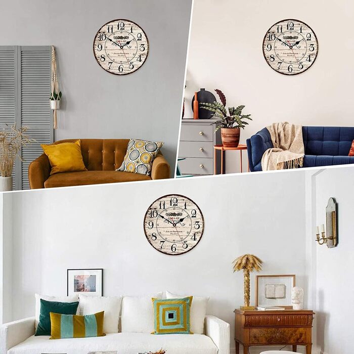 Toudorp Wall Clock Wooden French Country Style Quiet Wall Clock Easy to Read Battery Operated Home Decorative Retro Wall Clock (French Country, 12 inches)