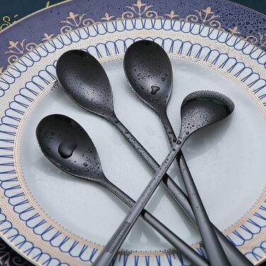 Набір ложок HOMQUEN (6 шт.) з нержавіючої сталі, чорного кольору: для кави, коктейлів, чаю та морозива