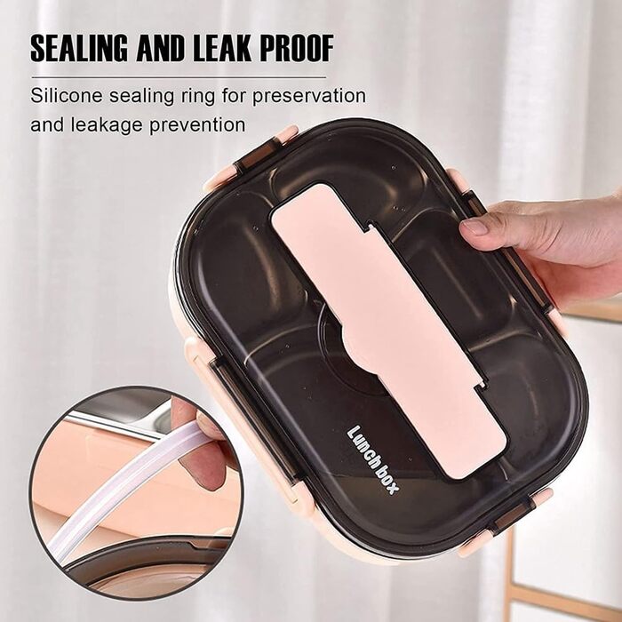Ланчбокс з нержавіючої сталі 1.5L, бенто-бокс для дорослих з підігрівом на 12 годин, контейнер для їжі з 4 відділеннями, витримує протікання, ідеально підходить для Meal Prep, включає миску для супу та набір столових приборів для школи/офісу/фітнесу