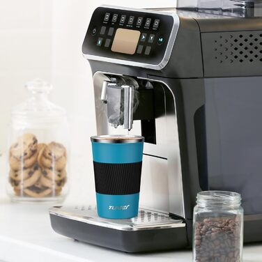 Термокружка для кави з кришкою, 380 мл, з подвійними стінками, з нержавіючої сталі, блакитно-чорна